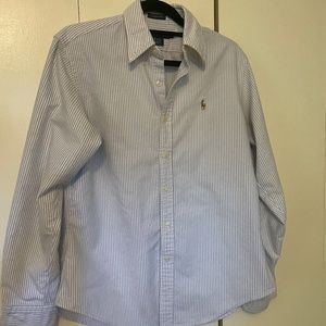 Ralph Lauren Classic Fit Blue Striped Long Sleeve Button Up Shirt - Women's 8